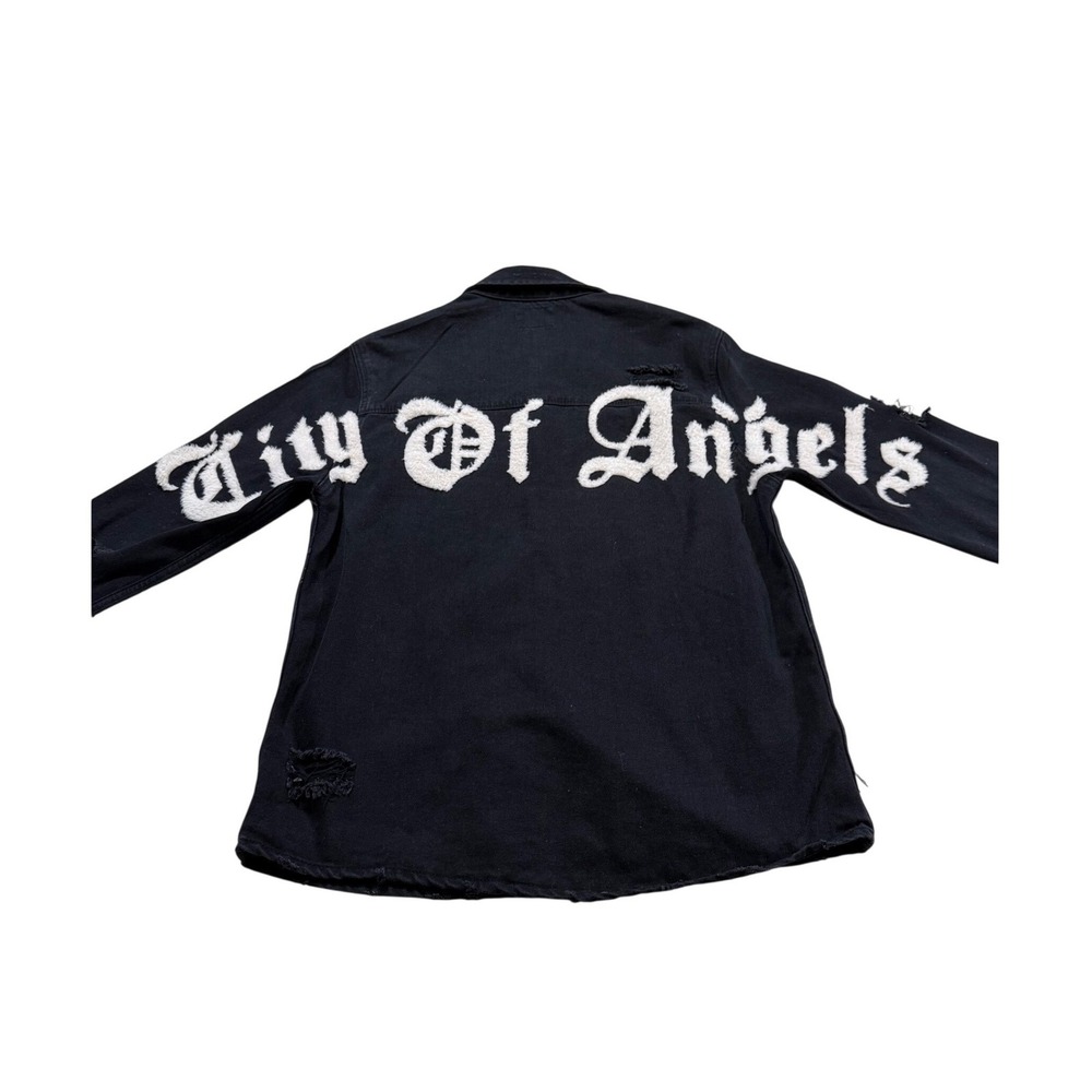 Trio Urban City Of Angels Distressed Denim Jacket Streetwear Urban Skater M